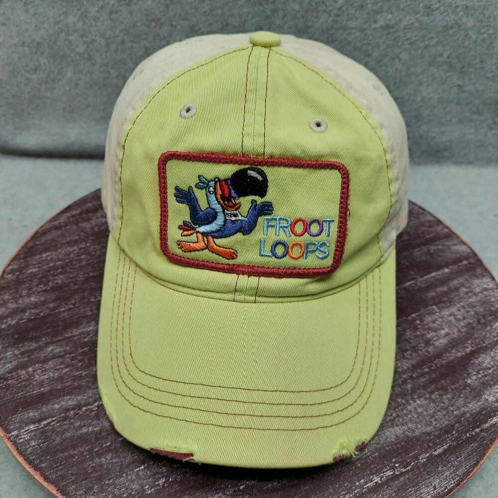 Vintage Froot Loops Toucan Sam Adjustable Baseball Cap Two-Tone Embroidered Patc